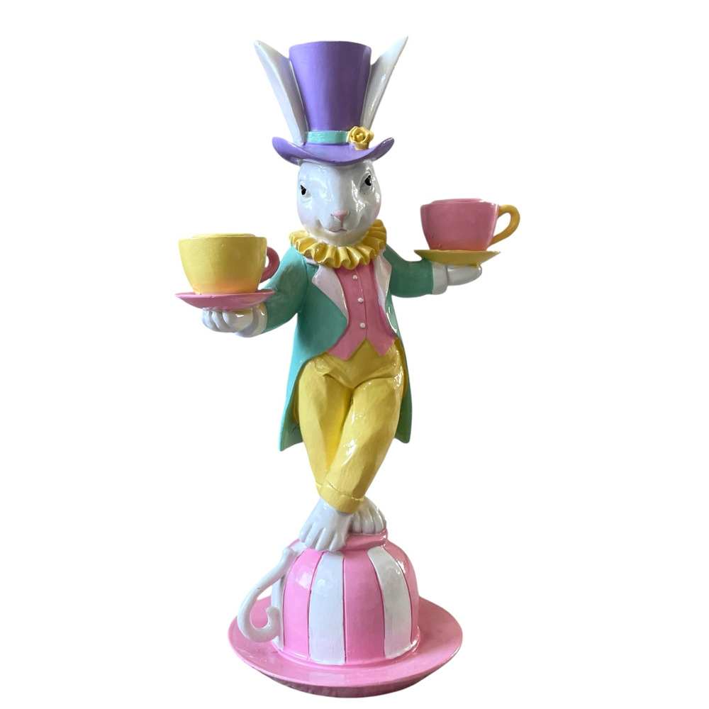 TOPHAT & TAIL Mad Hatter Easter Bunny Teacups Candelabra Candle Holder New